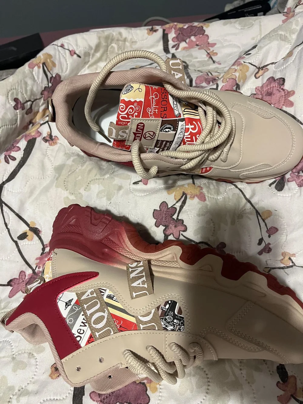 Casual Kids Beige Sneakers with Red Accents -
